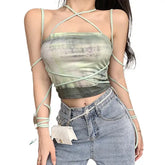 Tie-Dyed Sleeveless Spaghetti Strap Crop Tops